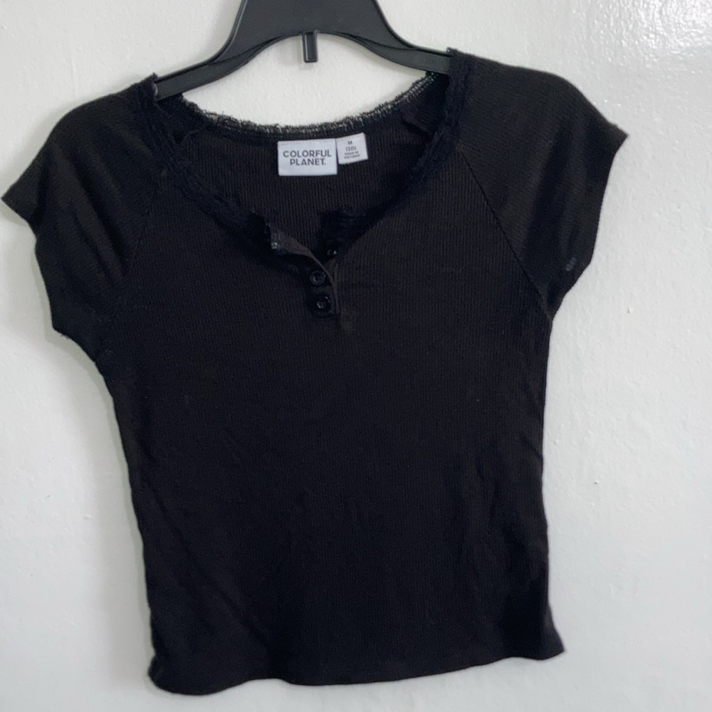 Cute lace trimmed crop top girls M (10)